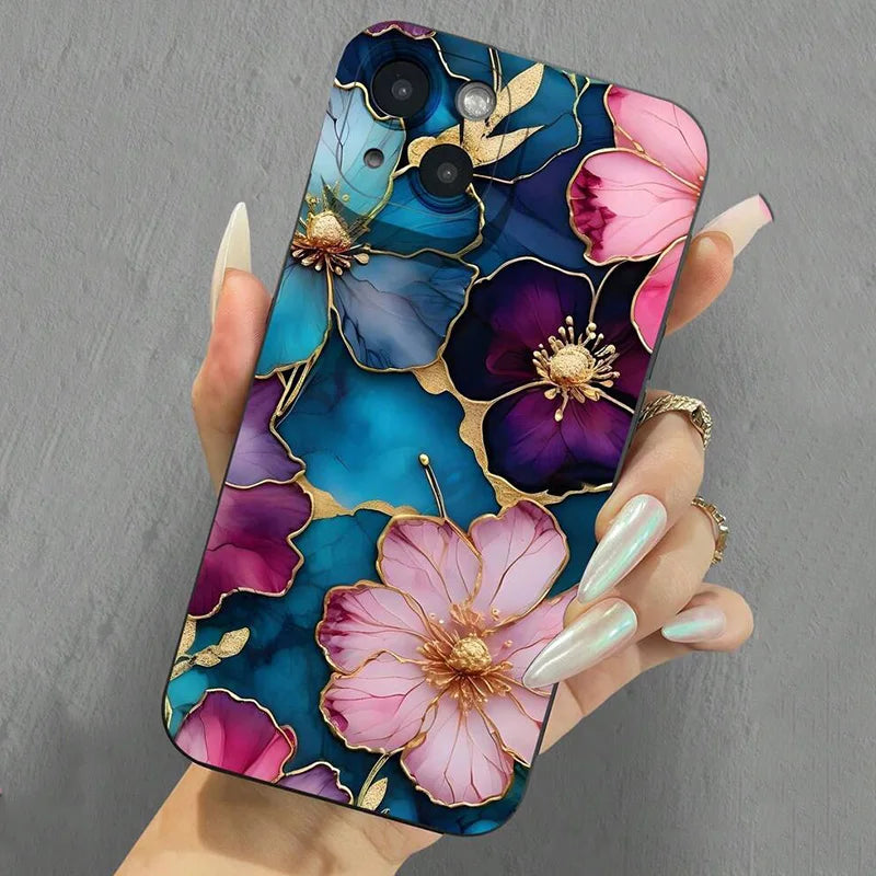 Vintage Floral Pattern Phone Case For Samsung Galaxy S26 S25 Ultra S24 FE S23 Plus S22 S21 A56 A36 A15 A55 A35 A54 A34 A53Cover