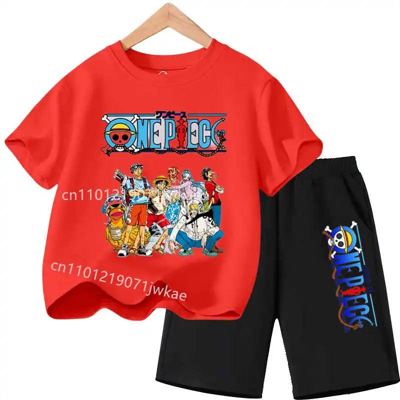 One Piece Kids Outfit Chopper Luffy Tracksuit Suit Children Summer Short Sleeve Clothes Set Anime Boy Girl T Shirt Shorts 2pcs