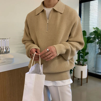 Winter Lapel Sweater Men Warm Fashion Casual Knit Pullover Men Korean Loose Zipper Long Sleeve Sweater Mens Jumper Clothes