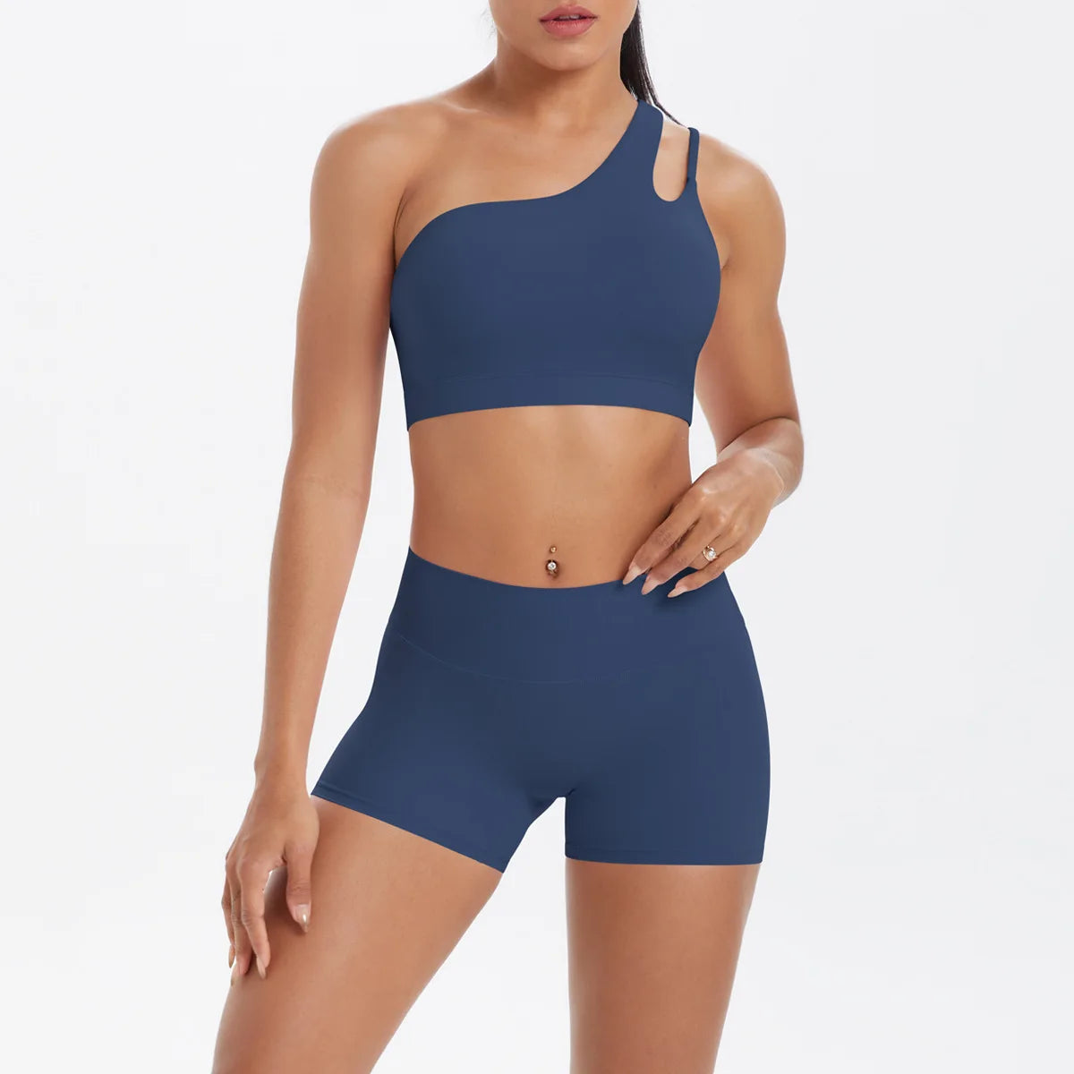 JUREN Yoga Clothes Set 2 Piece Gym Sports Shorts Set Women Tracksuit High Waist Shorts Fitness Suit Running Bra Workout Outfits