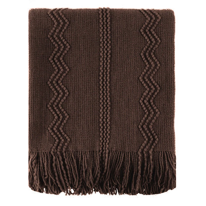 Caramel Knit Throw Blanket - Lightweight Plaid Blanket for Couch and Bed