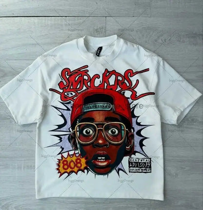 Harajuku Streetwear Shirt - Y2k Fashion Tee With Oversized Cartoon Print, Breathable Cotton