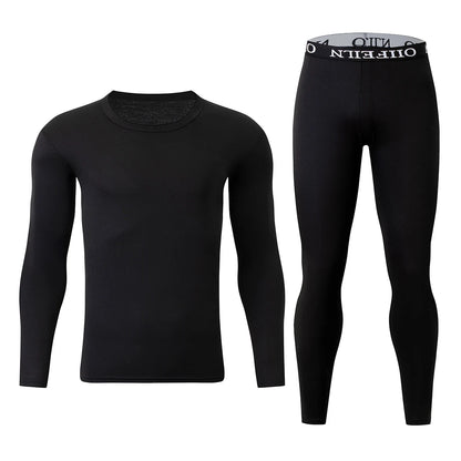 Men's Autumn/Winter Warm Underwear Set Solid Color Multi Color Round Neck Long Sleeve Top Letter Elastic Waist Casual Pants