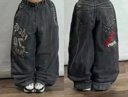American Street Fashion Trend Big Pocket Loose Jeans Women Harajuku Y2K New Hip Hop Vintage Oversized Jeans Unisex Mopping Jeans