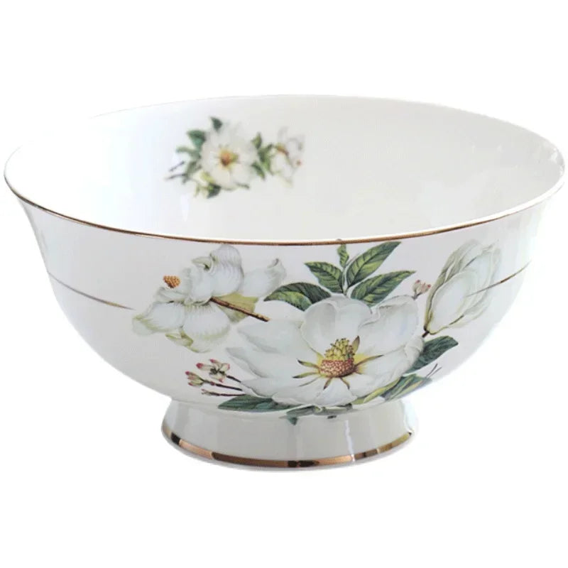 Bone China Dinnerware Set - Floral Ceramic Plates Bowls  Soup Pots