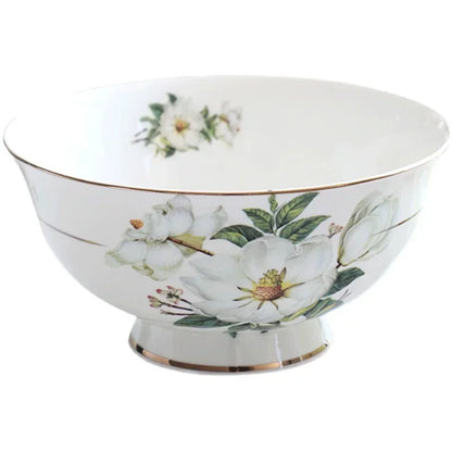 Bone China Dinnerware Set - Floral Ceramic Plates Bowls  Soup Pots