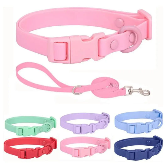Adjustable Dog Collar Leash Set Waterproof Washable PVC Pet Collars Combo Dirt Resistant Quick Release Buckle Soft Dog Leashes