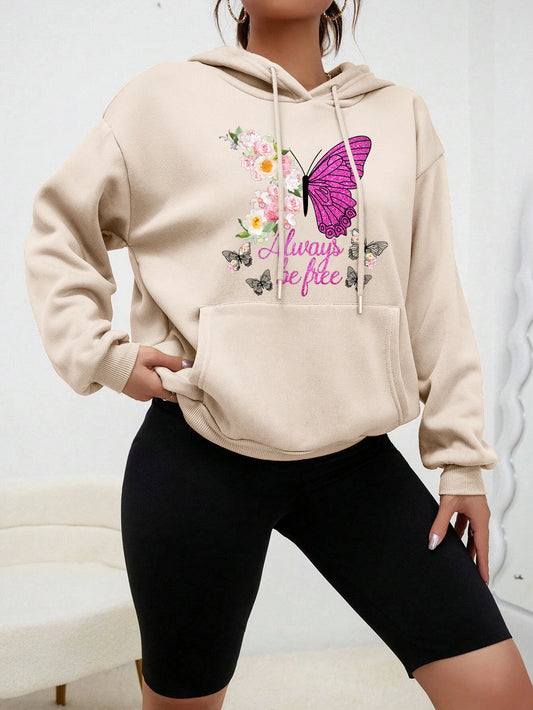Cartoons Colorful Butterfly Creative Printed Women Hoodie Autumn Fashion Sportswear Vintage Fleece Pullover Pocket Clothing