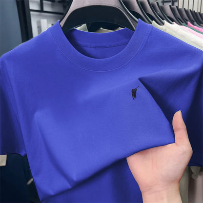 Xiaoma Embroidery Casual Pure Cotton Short Sleeved T-shirt for Young Men, Round Neck Solid Color T-shirt for Men