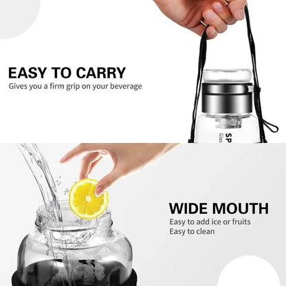 1pc Portable Glass Water Bottle 32 oz Transparent Milk Juice Cup with Stainless Tea Infuser Sport Water Bottles for Gym Hiking C