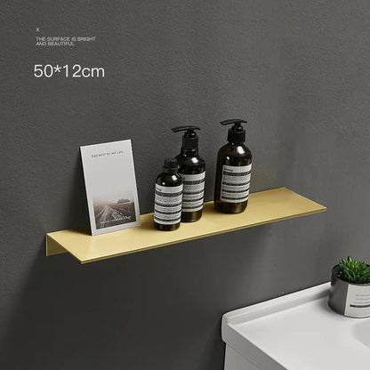 Modern Brushed Gold Bathroom Shelf - 30-50cm Wall Storage Rack