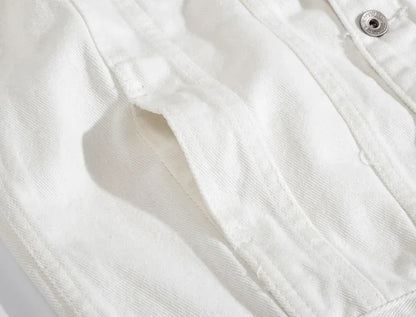 New Men's Jean Jacket Slim Fit Cotton Denim Jacket Red White Black Ripped Hole Jean Coats Men Outerwear Plus Size Streetwear