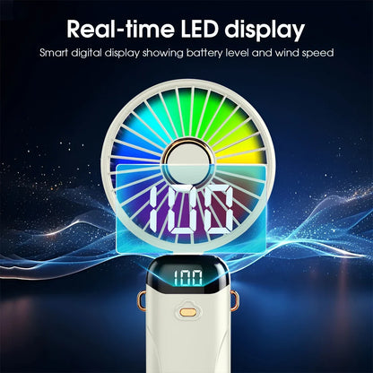 USB Rechargeable Handheld Fan 1200mAh 6 Speeds Foldable LED Light Blade Portable Mini Fan Personal Cooler for Home Gift