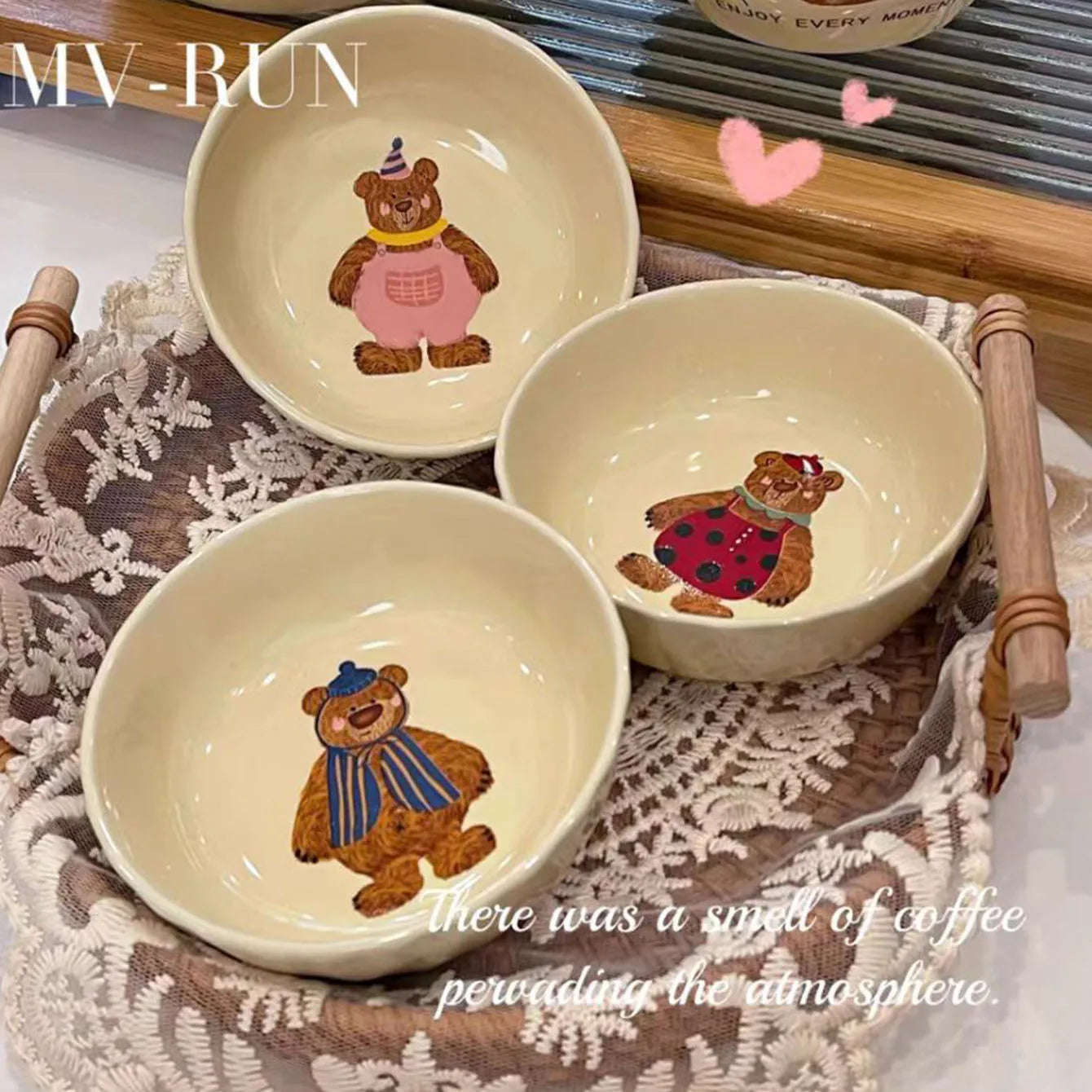 Korean Three Little Bear Cartoon Bowls - Cute Ceramic Tableware Set