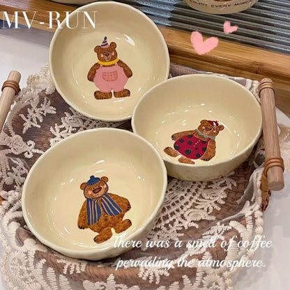 Korean Three Little Bear Cartoon Bowls - Cute Ceramic Tableware Set
