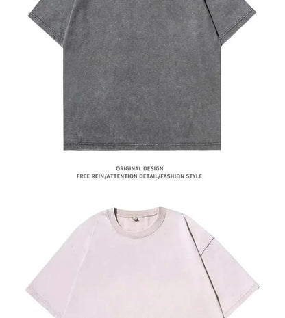 Retro Heavyweight T-Shirt - Solid Color Tee | Breathable Cotton Shirt, Short Sleeve Casual Top