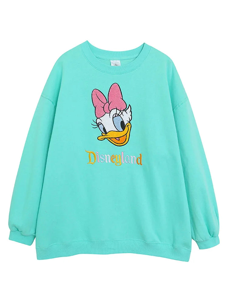 Disney World Disneyland Embroidery Sweatshirt Women Casual Fleece Jumper Mickey Daisy Duck Cartoon Loose Pullover Top O Neck