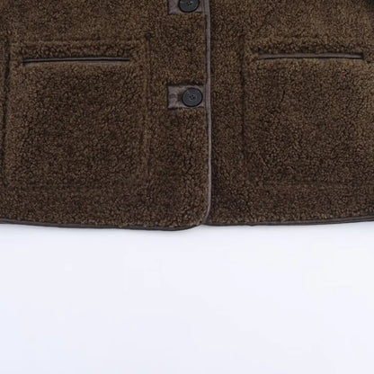 Women Warm Jacket - Casual Streetwear Single Breasted Lapel Collar Coat With Button Decoration