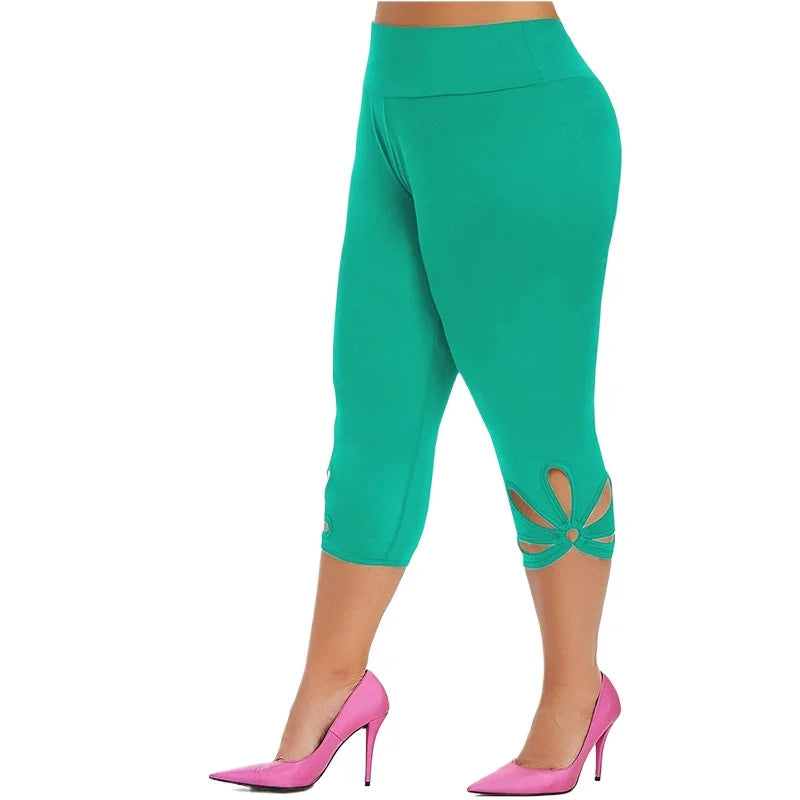 Women's plus Size Stretch Leggings Summer Elastic Waist Seamless Casual Capri Pants Short Length Essential Leggins for Mujer