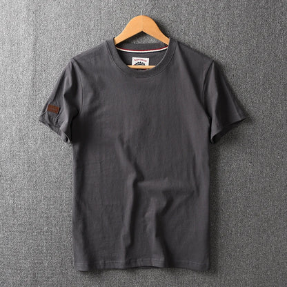 Summer New American Retro Short-sleeved O-neck Solid Color T-shirt Men's Fashion Simple 100% Cotton Washed Casual Sport Tops