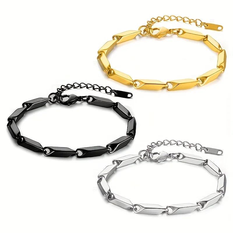 1pc Fashion Men's Titanium Steel Bracelet, Quenched Bamboo Leaf Chain Fashion Versatile Bracelet For Men And Women