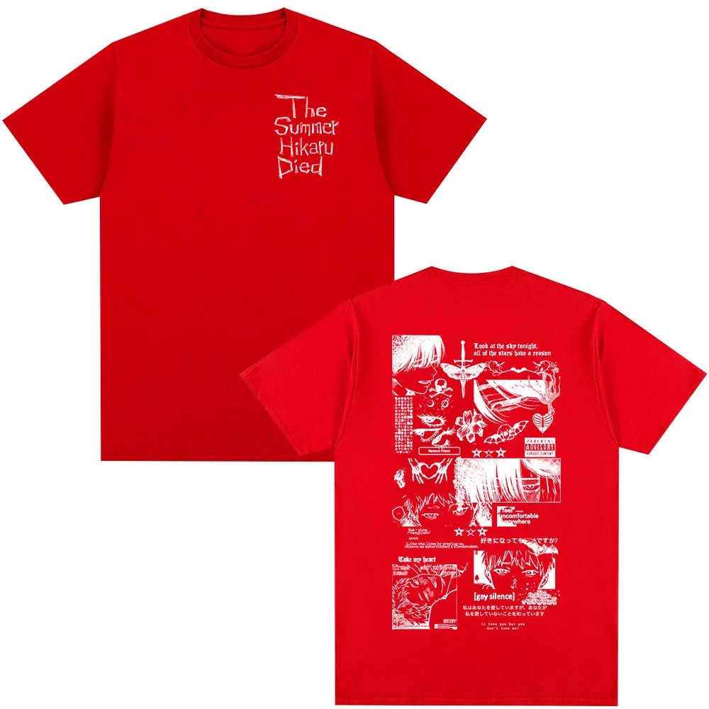 Anime The Summer Hikaru Died Hikaru Yoshiki Manga Short Sleeve T-shirts Men Women Fashion Cotton Casual Oversized T Shirt Couple