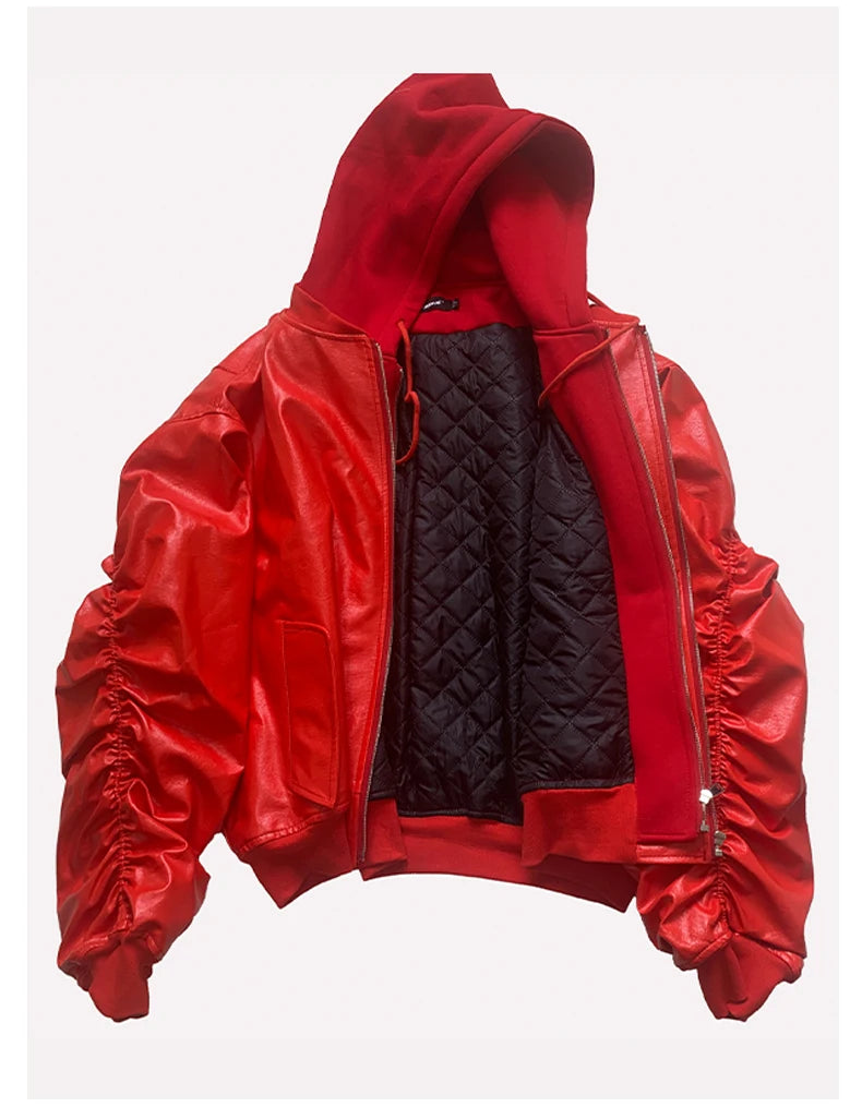 Mauroicardi Autumn Winter Oversized Cool Black Thickened Warm Pu Leather Jacket Men Hood Luxury Designer Fake 2 Clothes
