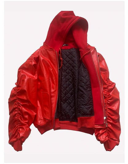 Mauroicardi Autumn Winter Oversized Cool Black Thickened Warm Pu Leather Jacket Men Hood Luxury Designer Fake 2 Clothes