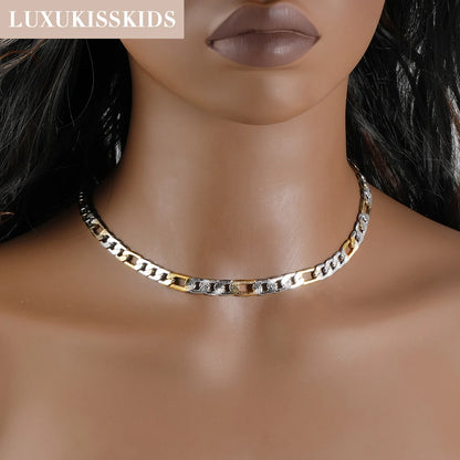 LUXUKISSKIDS Cuban Link Chain Necklaces Bracelets Set for Men/Woman 6/8/10mm Gold Color Stainless Steel Chain Punk Jewelry GIfts