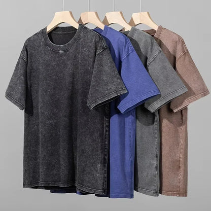 Retro Heavyweight T-Shirt - Solid Color Tee | Breathable Cotton Shirt, Short Sleeve Casual Top