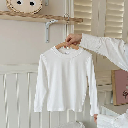9 Colors Children's T-shirt Cotton Long Sleeve Solid Color Base Coat Leisure Wear Boys Girls Tops Kids Clothes