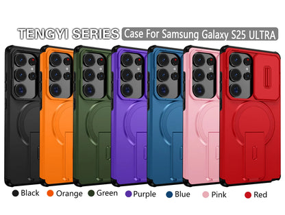 Lens Protect Camera Phone Case for Samsung S25 FE S26 S24 Ultra S23 Plus A37 A57 A17 A36 A56 A16 A55 Magnetic Kickstand Cover