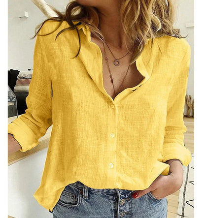 Women Casual Long Sleeve Cotton Linen Loose Shirt Elegant Solid Harajuku Lapel Blouse Vintage Oversize Tops Y2K Streetwear Tunic