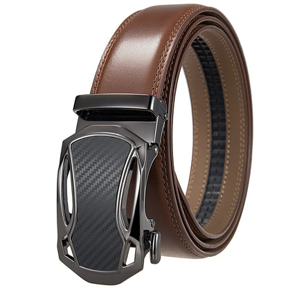 Men's Leather Belt - Genuine Brown Leather With Automatic Buckle | Business Casual