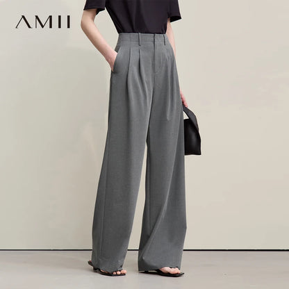 Amii Minimalism Women' S Pants 2026 Spring New Versatile Pleated Loose Wide-leg Pants Solid Color Casual Basic Trousers 12641076