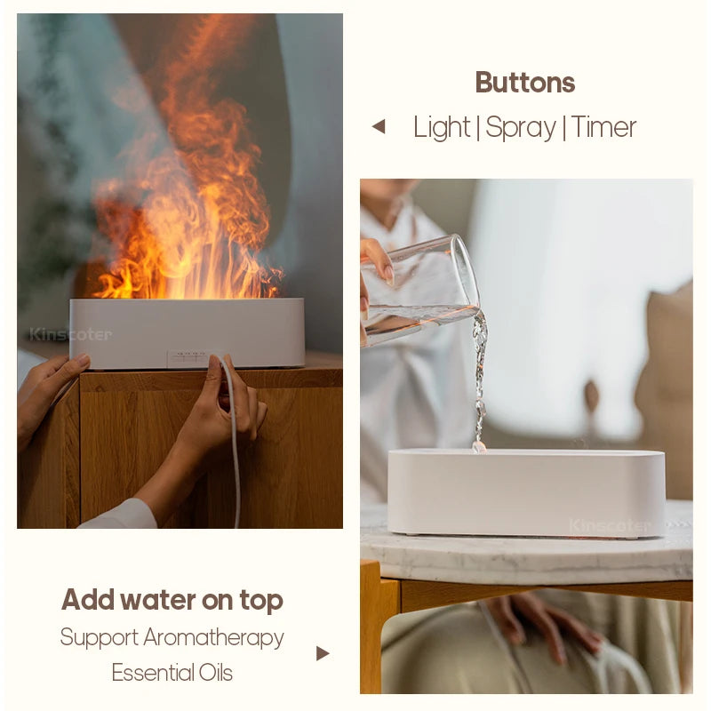 Aroma Diffuser  Humidifier - Ultrasonic Essential Oil Diffuser with RGB Flame Night Light - ZOOMNSTORE