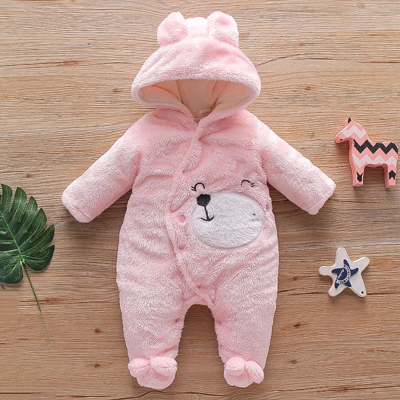 Baby Winter Clothes - Plush Baby Romper With Cute Cartoon Animal Prints For 0-2 Years