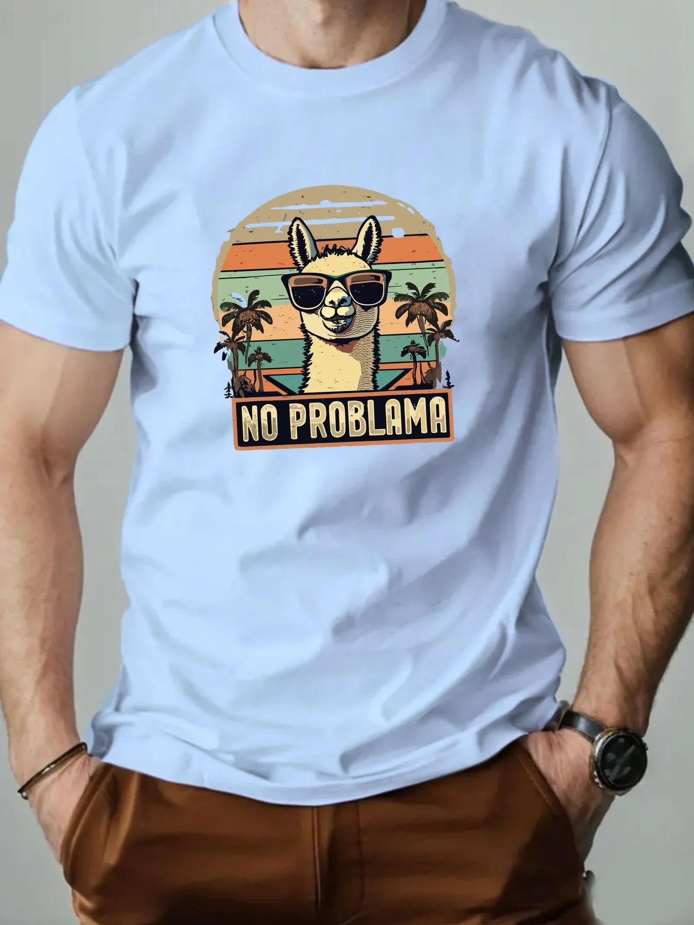 No Problem At All. Alpaca Print 100% Cotton Men Woment T-shirt Summer Autumn Daily Sports Party Casual Loose Street Short Sleeve