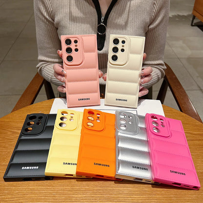 Official Liquid Silicone Soft Down Jacket Phone Case For Samsung S25 S24 S23 S26 Ultra S22 Plus S21 FE Note 20 Shockproof Cover