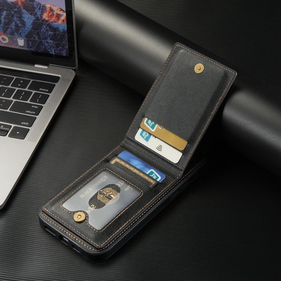 Wallet Magnetic Flip Sidestick Hardware Anti-theft Brush Leather Case For iPhone 17 Air 16e 16 Pro Max 15 Plus 14 13 12 11 XR