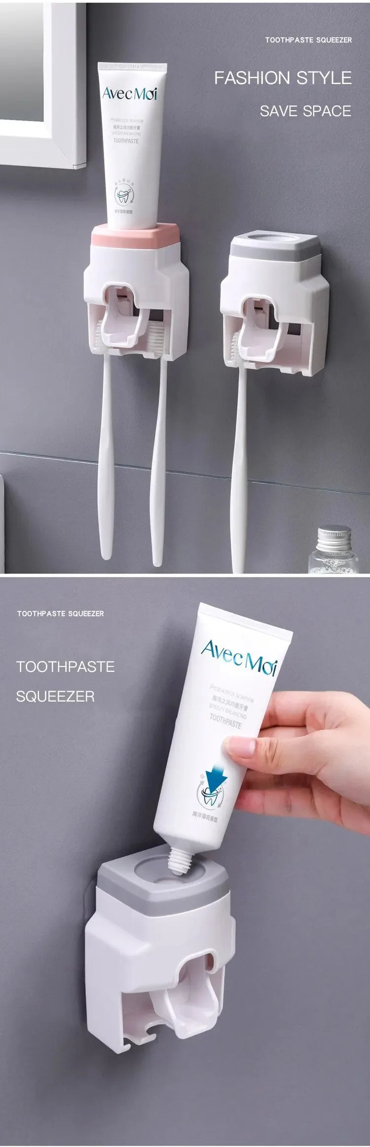 Automatic Toothpaste Dispenser  Toothbrush Holder - Wall Mount Squeezer for Bathroom - ZOOMNSTORE