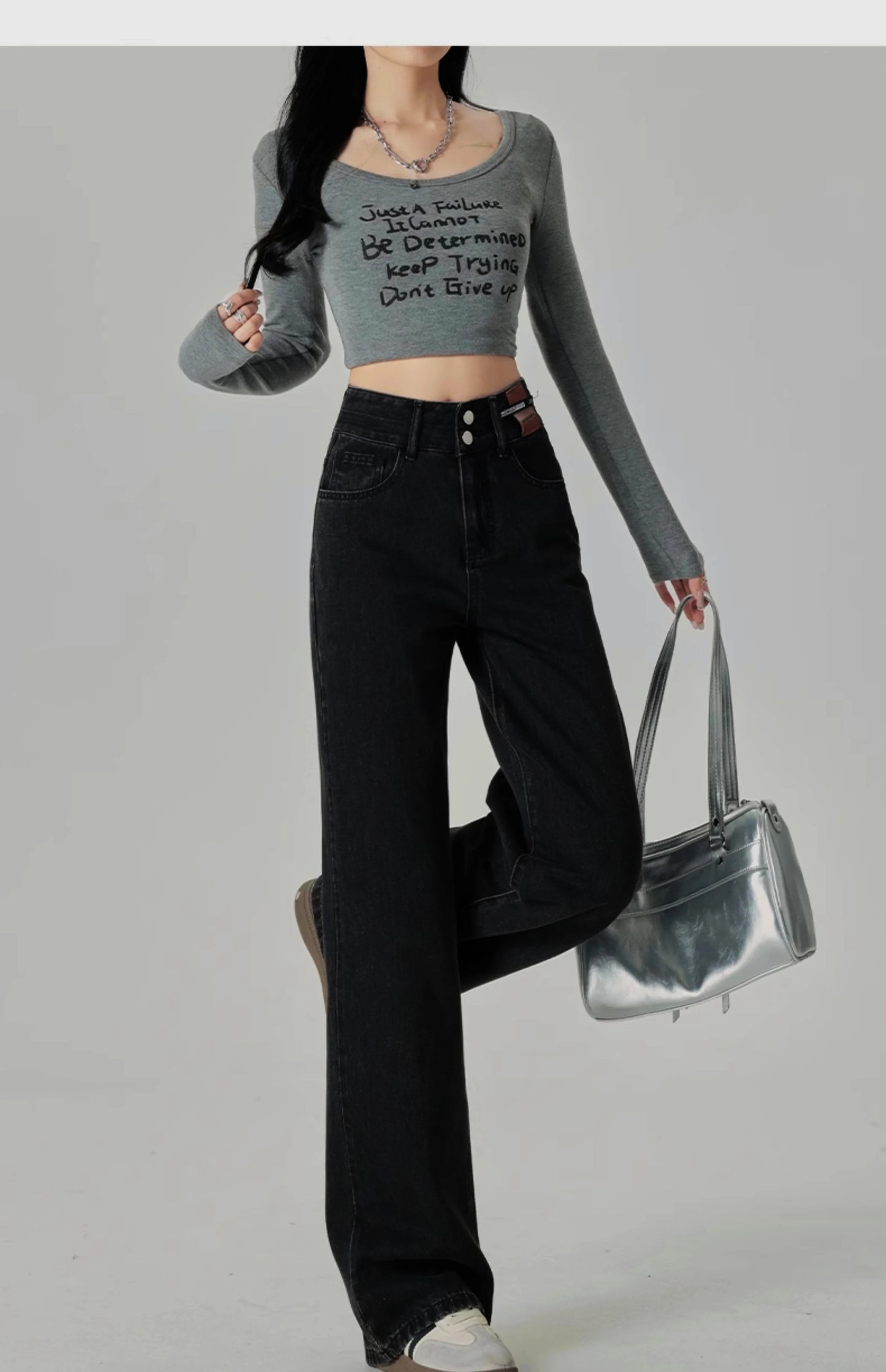 Women's Narrow Cut Wide Leg Jeans With High Waist And Hanging Feeling Straight Leg Casual Look Slim Contrasting Colors Pants