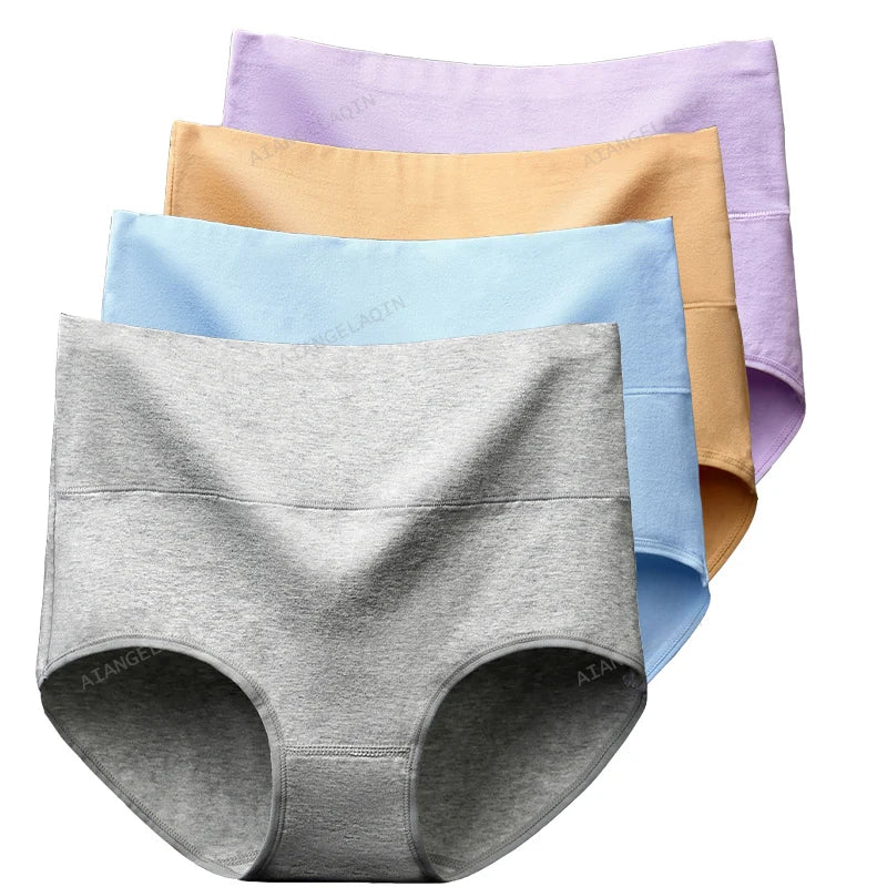4Pcs/Lot High Waist Panties Women Underwear Cotton Shapers Body Slimming Plus Size Briefs Underpants Female Sexy Lingerie Shorts
