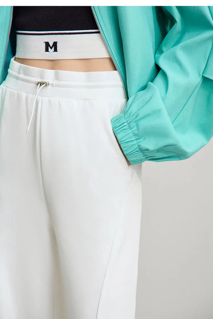 Amii Cotton Pants For Woman 2026 Autumn New Adjustable Rubber Band Waist Casual Pants Long Wide Leg Knit Women Trousers 12641040