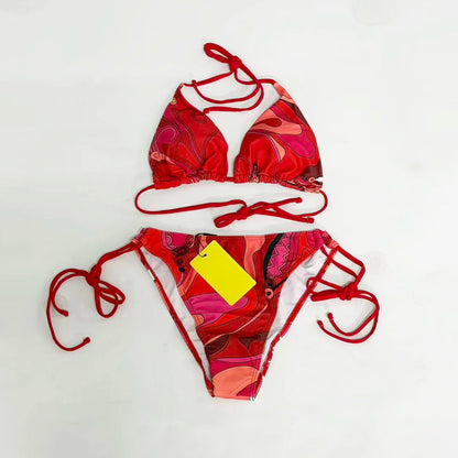 Classic Women's Red Scarf Bikini Sets with Designer Signature Letter Logo Luxury Design Women's Two-Piece Swimsuit Swimwear