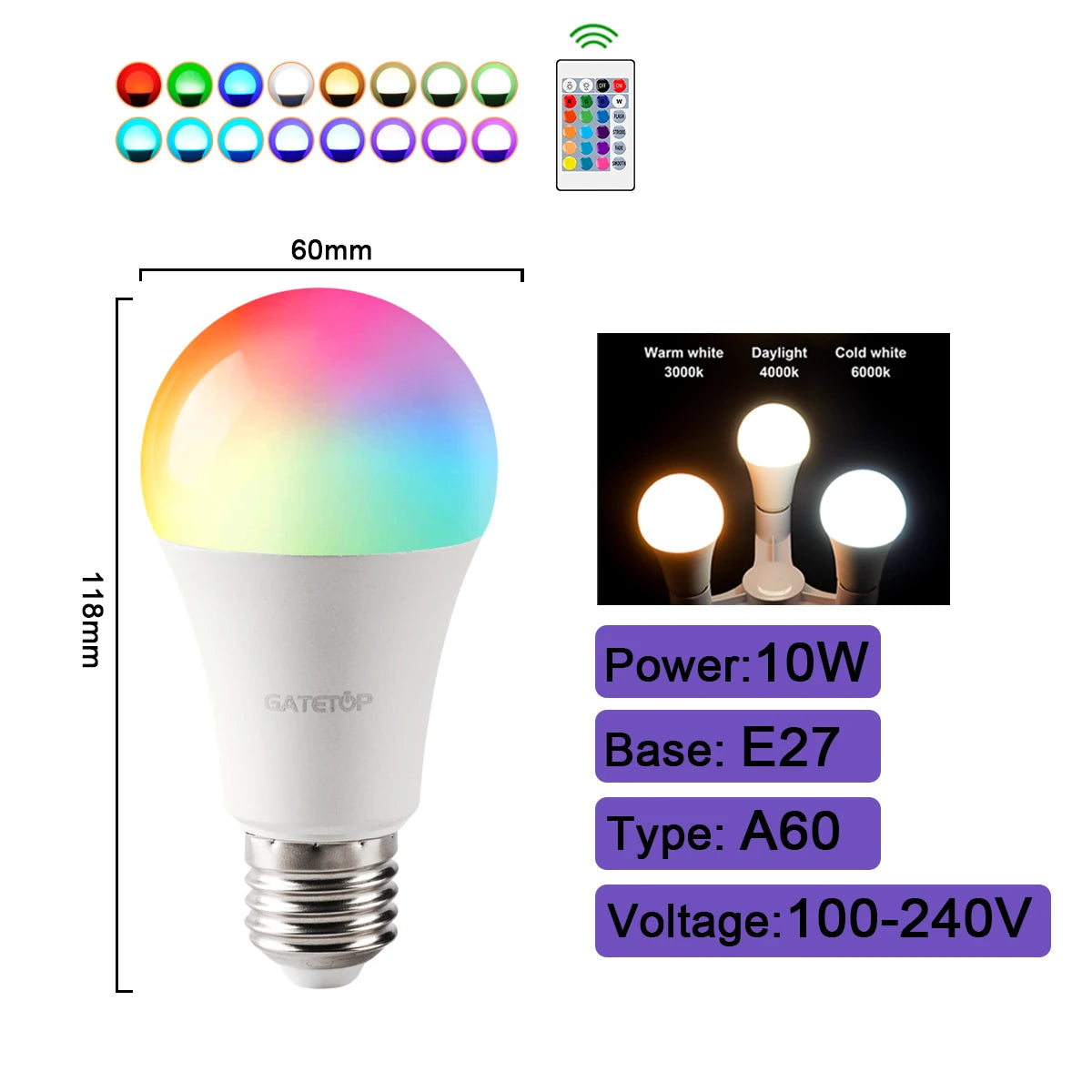 RGBW LED Bulb - Color Changing Smart Light With Remote Control | E27 Spotlight