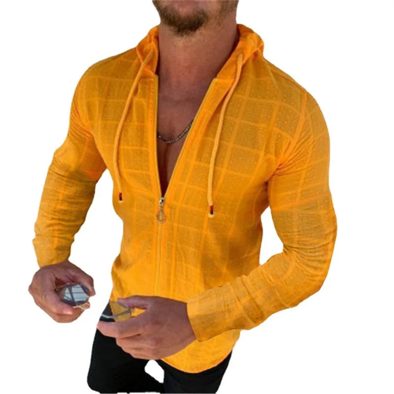 2026 Summer New Men's Cotton Linen Hooded Shirt Lightweight Casual Zipper Slim Fit Vacation Tops Sun Protection Clothing
