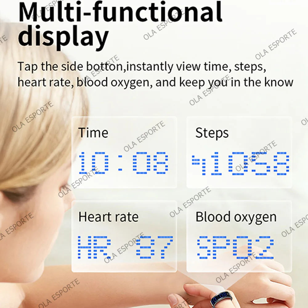 Smart Ring With Dynamic Display Screen 5 ATM Waterproof Blood Oxygen Heart Rate Sleep Monitor Sports Ring Men Women Fashion Ring