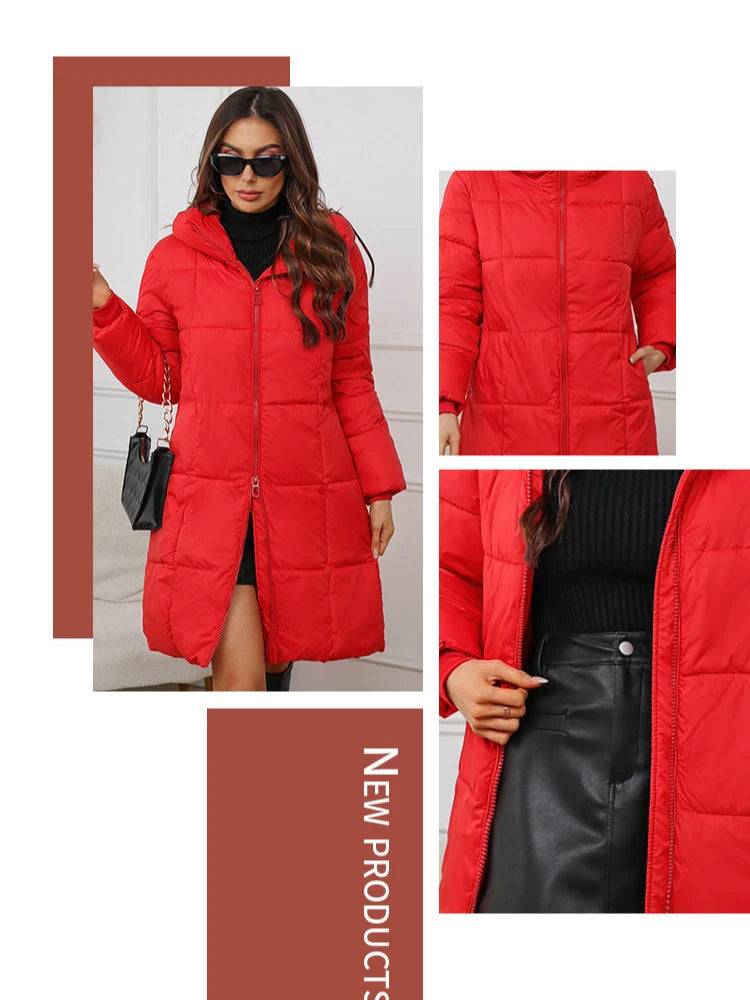 Women Long Coat – Thick Cotton Parka Jacket With Zipper Closure, Autumn Winter Warm Outerwear