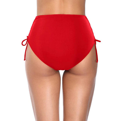 Basic Tight Swimming Bottoms for Female Solid Color High Waist Full Coverage Bikini Split Swimsuit Briefs Beach Drawstring Trunk